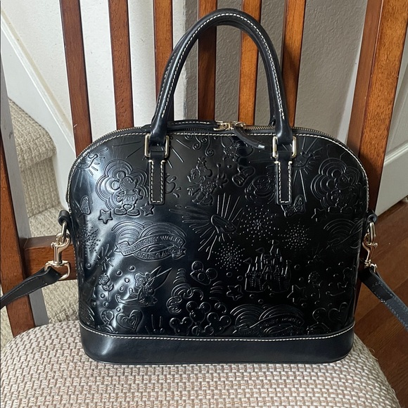 Disney Dooney & Bourke Black Embossed Leather Sketch Zip Satchel - Picture 3 of 8